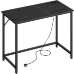 VASAGLE Íróasztal LED világítással, beépített aljzat, 2 USB, 50x100x76 cm, fekete