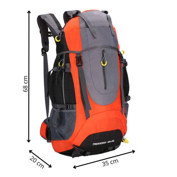 Katonai taktikai hátizsák túrázáshoz, esővédővel, 70 liter, 25 kg, 68x35x20 cm, narancssárga szürke - Image 19