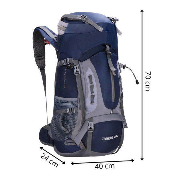 Katonai taktikai hátizsák túrázáshoz, esővédővel, 60 liter, 25 kg, 70x40x24 cm, kék szürke - Image 16
