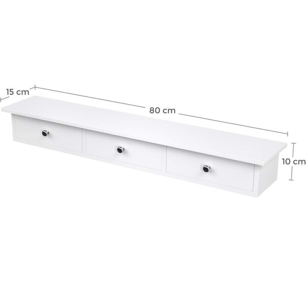 SONGMICS úszó falipolc 3 fiókkal, fényes MDF-ből, 80x15x10 cm, fehér - Image 3