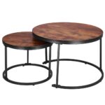 2 db egymásra rakható dohányzóasztal készlet, acél vázzal, 70x70x47 cm és 50x50x40 cm, barna