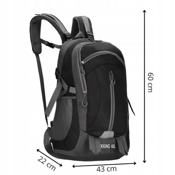 Katonai taktikai hátizsák túrázáshoz, esővédővel, 60 liter, 25 kg, 60x43x22 cm, fekete szürke - Image 8