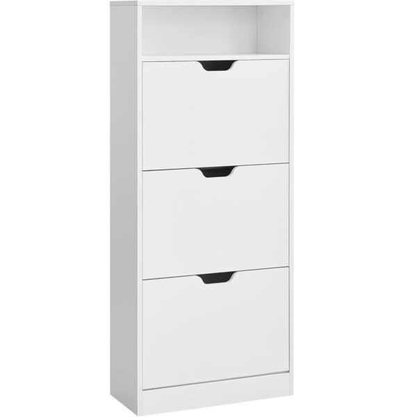 VASAGLE Cipős szekrény 3 összecsukható ajtóval, 14-18 párnak, 60x24x130 cm, fehér