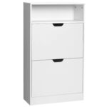 VASAGLE Cipős szekrény 3 összecsukható ajtóval, 8-12 párnak, 60x24x102 cm, fehér