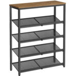 VASAGLE Cipőtartó, 5 állítható hálószint, 12-16 párnak, 75x30x93 cm, rusztikus barna