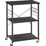 VASAGLE Kerekes konyhai polc, 3 polcos tálalókocsi, fémvázas, 40x60x89 cm, ipari kivitel, fekete
