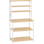 VASAGLE Konyhai polc mikrohullámú sütő hellyel, 6 polc, acél, ipari, 40x80x167cm, tölgy barna és fehér