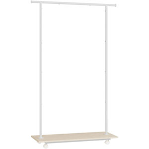 SONGMICS Ruhatartó függesztősínnel és alsó polccal, kerekeken, 35x99x160 cm, fehér