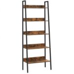 VASAGLE Létras típusú könyvespolc, 5 polcos acélvázas, ipari stílusú, 60x30x170 cm, barna