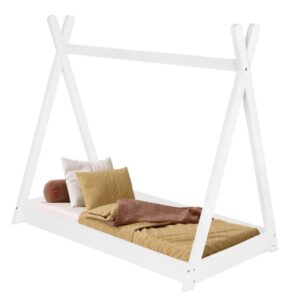 Fa gyerekágy, TeePee modell, matrac mellékelve, 61x146x130 cm, fehér