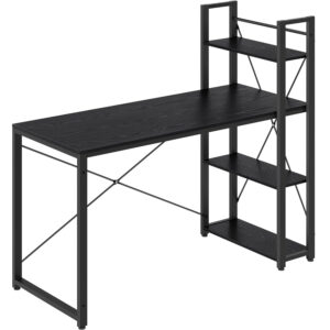 VASAGLE Íróasztal oldalsó polccal, jobbra vagy balra szerelhető, ipari, 60x132x119 cm, fekete