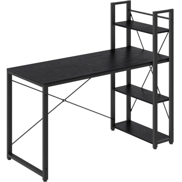 VASAGLE Íróasztal oldalsó polccal, jobbra vagy balra szerelhető, ipari, 60x132x119 cm, fekete