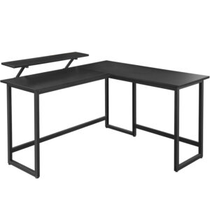VASAGLE L alakú íróasztal monitor állvánnyal, fém kerettel, 140x130x76cm, fekete