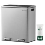 SONGMICS Rozsdamentes szemetes 2 rekeszes szelektív gyűjtéssel, belső vödrökkel, 2x30 literes, ezüst