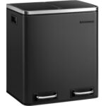 SONGMICS Rozsdamentes szemetes 2 rekeszes szelektív gyűjtéssel, belső vödrökkel, 2x15 literes, fekete