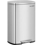 SONGMICS Acél szemetes, pedállal és soft-close, belső vödör, 50 liter, ezüst