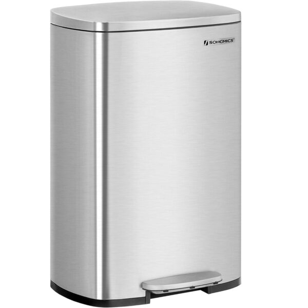 SONGMICS Acél szemetes, pedállal és soft-close, belső vödör, 50 liter, ezüst