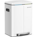 SONGMICS Rozsdamentes acél szemetes két belső tartállyal, szelektív hulladékgyűjtéshez, 2x20 liter, fehér