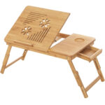 SONGMICS Ágyra helyezhető összecsukható és állítható laptopasztal, bambusz, 55x35x29 cm, barna