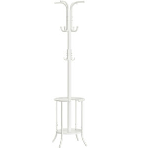 SONGMICS Cuier pentru haine, cu suport de umbrele, 12 agatatori, 175 cm, alb