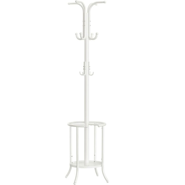 SONGMICS Cuier pentru haine, cu suport de umbrele, 12 agatatori, 175 cm, alb