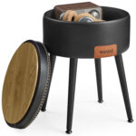 VASAGLE Sámli tárolóhellyel, PU kárpitozás, 2 oldal, átmérő 32 cm, fekete