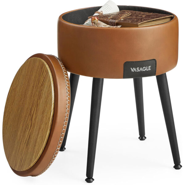 VASAGLE zsámoly tárolóhellyel, PU kárpitozással, 2 oldallal, átmérő 32 cm, barna