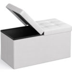 SONGMICS Összecsukható zsámoly puha üléssel, tárolóhely 80 liter, max 300kg, 76x38x38 cm, fehér