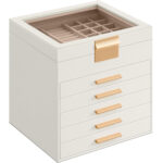 SONGMICS ékszerdoboz 6 szintes, 45 rekeszes, üvegtetős, 20x23x23 cm, fehér