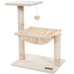 FEANDREA Macskajátszókészlet, fa típusú, függőággyal és emelvénnyel, 50x36x70 cm, bézs