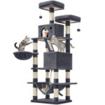 FEANDREA Macskajátszó szett, fa típusú, XXL, 6 cicás hely, 55x45x168 cm, sötétszürke