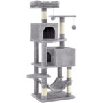 FEANDREA Ansamblu de joaca pisici, tip copac, culcus, ascunzatoare, hamac, 49x40x155 cm, gri