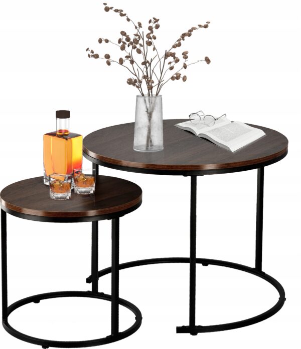 Set 2 mese pentru cafea, cadru otel, blat MDF, 60x60x50 cm si 40x40x40 cm, maro - Image 2