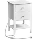 Újrazárva: VASAGLE bambusz éjjeliszekrény, 2 fiókkal, 2 aljzattal és 2 USB-vel, 35x40x60 cm, fehér