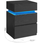 VASAGLE MDF éjjeliszekrény LED világítással, állítható színek és intenzitás, 35x40x55cm, fekete