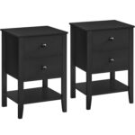 VASAGLE 2 db bambusz éjjeliszekrény készlet, 2 fiókkal, 35x40x60 cm, fekete
