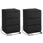VASAGLE Set de 2 noptiere, cu sertare, 2 prize si 2 USB, 35x40x59 cm, negru
