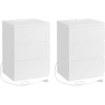 VASAGLE Set de 2 noptiere, cu sertare, 2 prize si 2 USB, 35x40x59 cm, alb