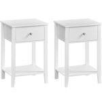 VASAGLE Set de 2 noptiere din bambus, cu sertare, 35x40x60 cm, alb