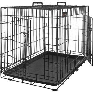 FEANDREA Cusca pentru animale, 2 usi, pliabila din metal, perete separator si tava detasabile, XL, 107x70x78cm, negru