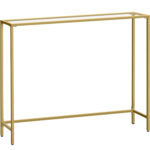 VASAGLE bejárati asztal, edzett üveglap, fém keret, 20x100x80 cm, arany