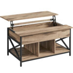 VASAGLE Dohányzóasztal állítható magassággal, rejtett tárolóhellyel, 60x100x(48-62) cm, szürke tölgy