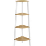 VASAGLE Raft de colt cu 4 etaje, tip biblioteca, cadru metal si polite lemn, 34x34x125 cm, alb si maro