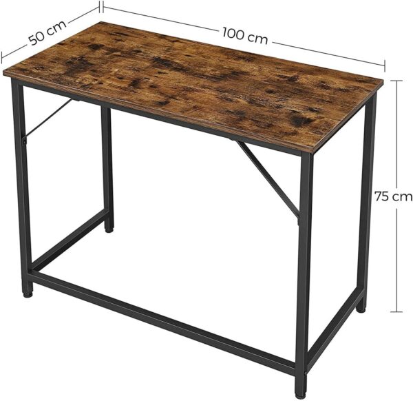 VASAGLE Birou cu cadru din otel, 50x100x75 cm, industrial, maro - Image 10
