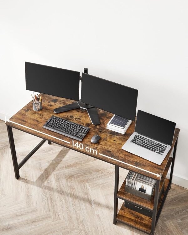 VASAGLE Birou cu 2 rafturi stanga sau dreapta, stil industrial, 60x140x76 cm, maro rustic - Image 9