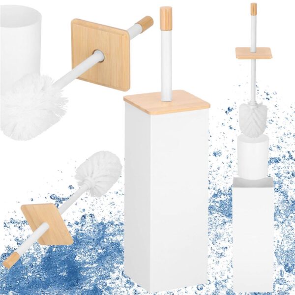WC kefe levehető tartállyal és fedővel, fémből és bambuszból, 40 cm, fehér - Image 13