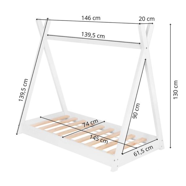 Fa gyerekágy, TeePee modell, matrac mellékelve, 61x146x130 cm, fehér - Image 2