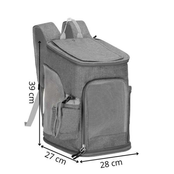 Kis-közepes állatszállító hátizsák, maximum 12 kg, oldalzsebek, 39x28x27 cm, szürke - Image 16