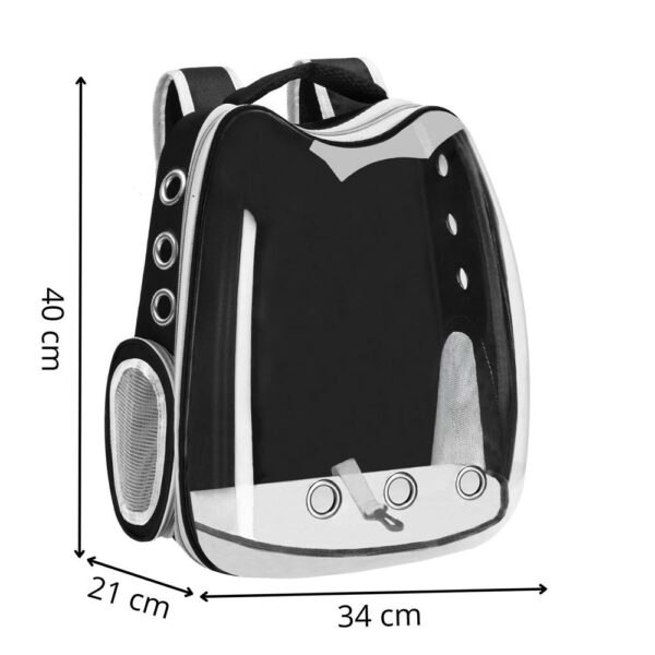 Kis-közepes állatszállító hátizsák, maximum 12 kg, átlátszó panoráma ablak, oldalzsebek, fekete - Image 17