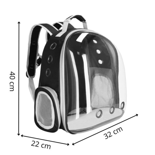 Kis-közepes állatszállító hátizsák, maximum 12 kg, átlátszó panoráma ablak, oldalzsebek, szürke - Image 18